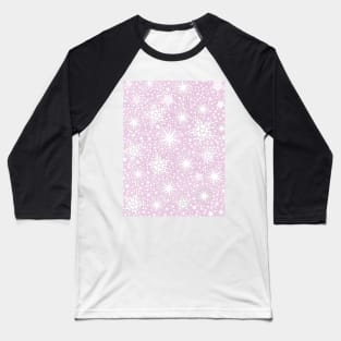 Sparkle Snowflake Pattern Design in Pastel Pink Background Baseball T-Shirt